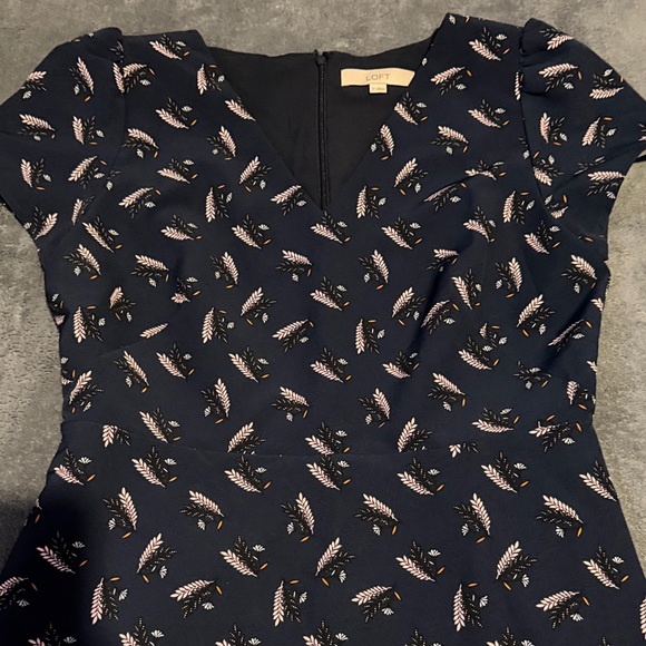 LOFT Navy Dress with Pink Feather Design - Picture 3 of 5